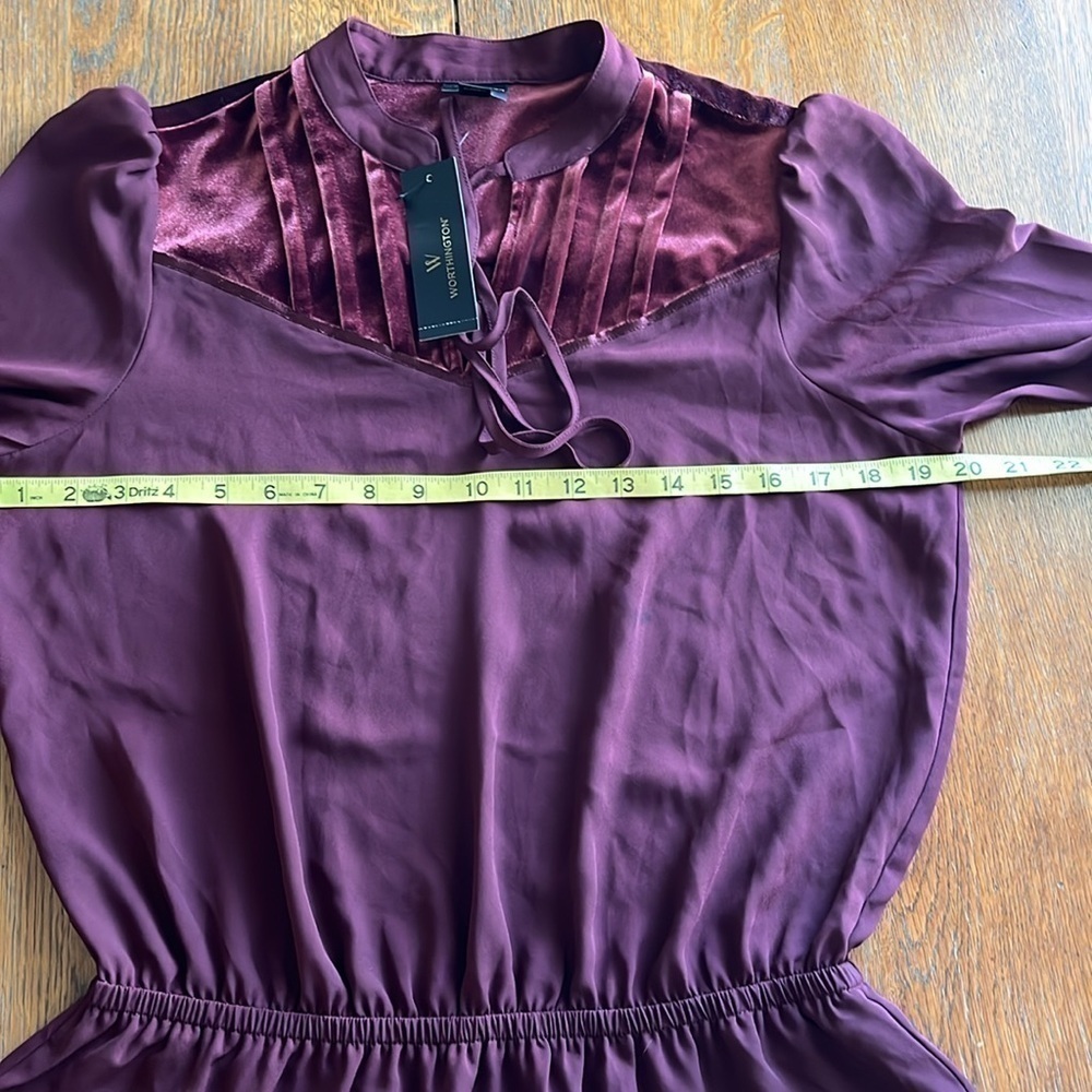 NWT Worthington Blouse Red Velvet Long Bell Sleeves Elastic Waist Size Medium - Picture 8 of 16